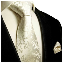 Paul Malone Krawatte Hochzeitskrawatte mit Tuch floral 100% Seide Bräutigam Hochzeit (Set, 2-St., Krawatte mit Einstecktuch) Schmal (6cm), ivory 930 beige schmal – 6 cm x 150 cm