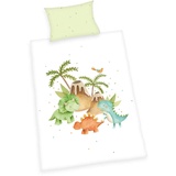 Herding Dinos Bettwäsche "Made in Green", 40x60 cm mit Hoteleinschlag, Bettbezug ca. 100x135 cm mit leichtläufigem Markenreißverschluss, 100% Baumwolle, Renforcé