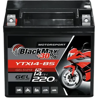 BlackMax YTX14-BS Motorradbatterie GEL 12V 14Ah CTX14-BS 51214 Batterie YTX14-4