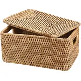 IGNPION Rattan-Aufbewahrungskorb mit Deckel, dekorativer Mehrzweck-Aufbewahrungskorb für Regale, Badezimmer, Küche, Wohnzimmer, Büro