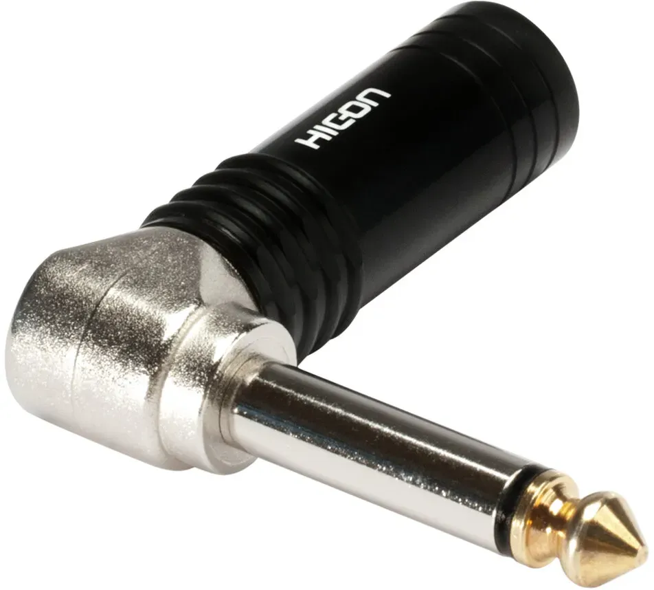 HICON Klinke (6,3mm) 2-pol Metall-Löttechnik-Stecker, abgewinkelt, sw