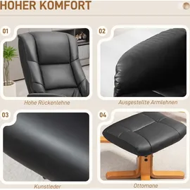Homcom Relaxsessel mit Hocker, Fernsehsessel mit Liegefunktion, Wippfunktion TV Sessel für Wohnzimmer, Schlafzimmer, Kunstleder, Schwarz