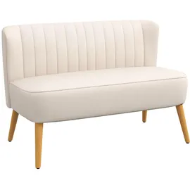 Homcom 2-Sitzer Stoffsofa Polstersofa Doppelsofa Sitzmöbel Loungesofa Holz Samtartiges Polyster Schaumstoff Cremeweiß 117 x 56,5 x 77 cm -