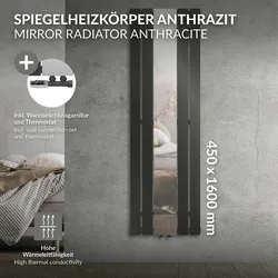 LuxeBath Spiegel Heizkörper Designheizkörper + Anschlussgarnitur Radiator 450x1600mm