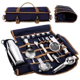 Kühier Flaschenträger Schulter Barkeeper Aufbewahrungstasche, Canvas Bartending Tool Bag (Barkeeperwerkzeuge nicht enthalten) blau