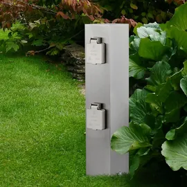 LEDINO Vierfachsteckdose Außen Wetterfeste Steckdose IP44 Stromsäule Garten, Edelstahl silber, HxLxB 39x9,2x10,8 cm, Terrasse