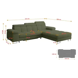 altdecor Ecksofa Cord mit Schlaffunktion 2-Sitzer Dunkelgrau