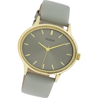 OOZOO Quarzuhr Oozoo Damen Armbanduhr Timepieces, (Analoguhr), Damenuhr Lederarmband grau, rundes Gehäuse, groß (ca. 42mm) grau