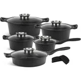 Edenberg EB-12913 12-teiliges Kochgeschirr-Set, Moderne Küche , Geschenk , Induktion, Elegantes Set, - Schwarz