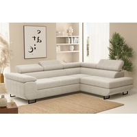 Fun Möbel Ecksofa Sofa mit Schlaffunktion METZ Stoff Poso Beige Ottomane Rechts