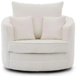 S-Style Drehsessel Ted Bouclé 107 x 94 x 0 cm Weiß drehbar mit Kissen