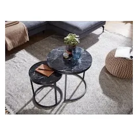 FineBuy Beistelltisch 2er Set Marmor Optik Rund Tisch