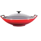 Le Creuset Wok mit Glasdeckel 36 cm, Kirschrot,