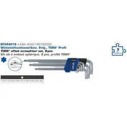 Brilliant Tools Winkelstiftschlüssel-Satz, 9-tlg., TX Profil Winkelschraubendrehersatz  BT044019