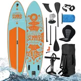 BRAST SUP Board Summer | Aufblasbares Stand up Paddle Set | 320x81x15cm viele Modelle | 5 Jahre Garantie | inkl. Sonderzubehör | 2in1 Paddel Kajak-Sitz Action-Cam-Halterung Fußschlaufe | Türkis