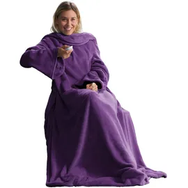 CELINATEX TV-Decke mit Ärmeln und Fußtasche Flauschige Kuscheldecke XL 170 x 200 cm lila Mikrofaser Fleece Soft Oeko-TEX