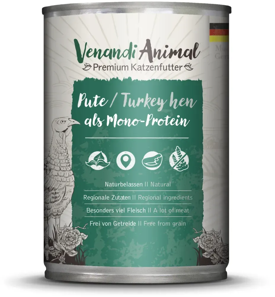 Venandi Animal Monoprotein 400g Katzennassfutter 6 x 400 Gramm Pute