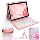 FUWANG Tastatur Hülle für iPad A16 Hülle mit Tastatur iPad Hülle mit Tastatur für 11. & 10. Generation (2025/2022), Abnehmbare Bluetooth Tastatur mit 7 Farben Beleuchtung (DE Rosa)