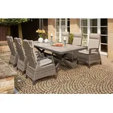 Siena Garden Garten-Essgruppe Corido, (7-tlg., 6 Sessel: 72x61x109 cm, Tisch Sincro: 200/260x100x77 cm,inkl. Auflagen), Aluminium, verstellbar, ausziehbar, geeignet für 6 bis 8 Personen grau|schwarz