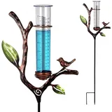 Regenmesser für Garten, Gartendekoration Regenmesser Glasregenwasserzähler, Gartenstecker Elf Stehende Gartendekoration 110cm mit Metallstange, Niederschlagsmesser für Rasen, Terrasse (Metal Leaf)