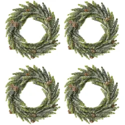 CREATIV green künstliche Pflanze Fichtenkranz mit Schnee, 25 cm, schnee, 4er Set