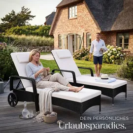 Tectake Rattan Sonnenliege 200 x 70 x 33 cm Schwarz