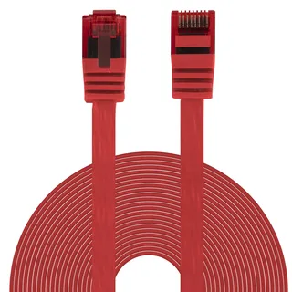 BIGtec Ethernet LAN Kabel 10m flexibles flaches Netzwerkkabel Patchkabel rot flachband Cable Gigabit DSL ISDN Flachbandkabel Verlegekabel RJ45 Stecker