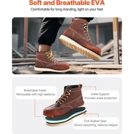 Vevor Arbeitsstiefel mit Stahlkappe, US-Größe 8, wasserdichte Arbeitsschuhe für Herren, Sicherheitsschuhe, leichte und atmungsaktive Herrenstief... - Braun