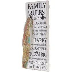 Wandgarderobe Familienregeln, Garderobe Garderobenpaneel, Shabby-Look Vintage mit 3 Haken 76x31cm