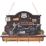 LUMIREX Retro Motorrad Schlüsselkasten Holz, Motorräder Schlüsselablage, Schlüsselhaken mit 4 Haken, Multifunktionales Flur Deko, Schlüsselboard für Wohnzimmer Küche, Home, Schlüssel Aufbewahrung