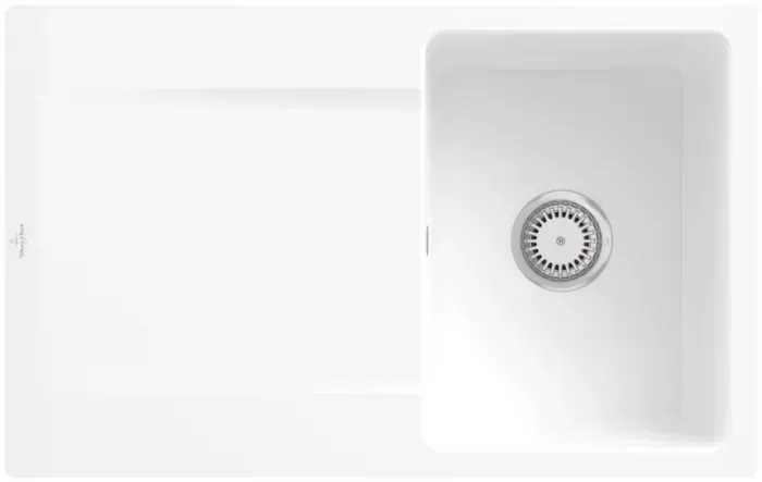 Villeroy und Boch Flächenbündige Spüle 33341FKG mit Ablaufgarnitur und Handbetätigung, Snow White