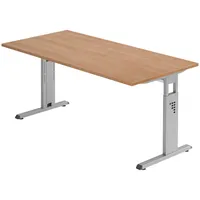 Bümö Schreibtisch Nussbaum, Silber, Nachbildung,Nussbaum, Rechteckig, 180x74x80 cm, FSC
