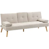 Homcom Schlafsofa, 3-Sitzer-Schlafcouch mit Klappbarem Tisch, Becherhalter, Bettsofa mit Leinenoptik, im Skandi-Design, bis 250 kg Belastbar, für
