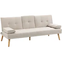 Homcom Schlafsofa, 3-Sitzer-Schlafcouch mit Klappbarem Tisch, Becherhalter, Bettsofa mit Leinenoptik, im Skandi-Design, bis 250 kg Belastbar, für