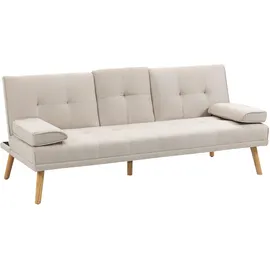 Homcom Schlafsofa, 3-Sitzer-Schlafcouch mit Klappbarem Tisch, Becherhalter, Bettsofa mit Leinenoptik, im Skandi-Design, bis 250 kg Belastbar, für