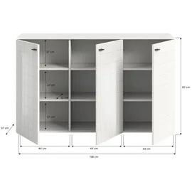 xonox.home Sideboard Monte onesize 138x86x37 cm Weiß Hochglanz Holzwerkstoff