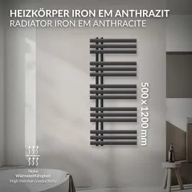 luxebath Design Badheizkörper 500 x 1200 mm 600 W anthrazit