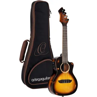 Ortega Guitars Konzert Ukulele Elektro-Akustisch – The Private Room Series – Inklusive Gigbag – Alaska Fichte, Mahagoni, Distressed Finish (DSSUITE-UKE)
