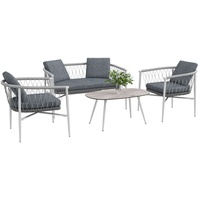 Outsunny 4 tlg. Rattan Gartenmöbel-Set, mit Schaukelfunktion, Gartengarnitur mit 1 Couchtisch, 2 Sesseln, 1 Doppelsofa, Kissen, für Garten,