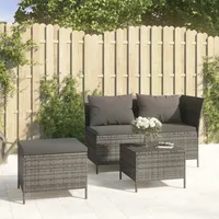 Ankonbej 3-tlg. Garten-Lounge-Set mit Kissen Grau Poly Rattan - Grau