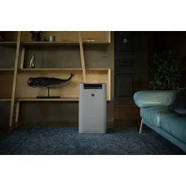 Sharp UA-HG60E-L Luftreiniger mit Luftbefeuchter für Räume bis zu 50 qm, 3-Stufen Filtersystem (Vorfilter, Geruchsfilter, HEPA-Filter), grau
