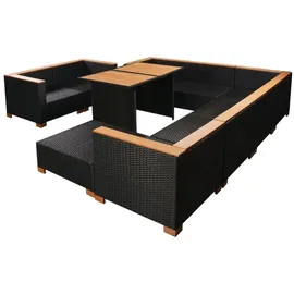 vidaXL Polyrattan Lounge-Set 10-tlg. schwarz inkl. Auflagen 42753