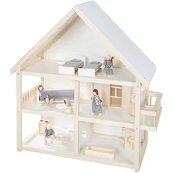 Puppenhaus ROBA Puppenhäuser beige (natur, weiß) Kinder Puppenhaus mit 4 Puppen und 24 Einrichtungsteilen