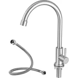 Cecipa Edelstahl Kaltwasser Küchenarmatur Wasserhahn Spültischarmatur Einhebelmischer Mischbatterie ,Auslaufhöhe 190 mm - Silber