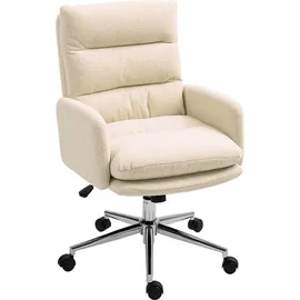 Homcom Bürostuhl Ergonomischer Schreibtischstuhl mit Armlehne, Wolle-Optik, Höhenverstellbarer Drehstuhl mit Wippfunktion, Cremeweiß - Weiß
