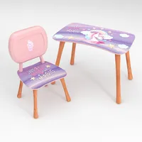 ANRO Kindertisch mit Stuhl Kindersitzgruppe Kinder Tisch Stuhl Set Holz für Kleinkinder Motiv Unicorn für Jungs und Mädchen