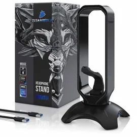 Titanwolf Kopfhörerständer mit 2 x USB 3.2 und Mausbungee Headphone stand mit Farbwechselmodus -