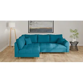 Home Affaire Ecksofa HOME AFFAIRE "CHARRE L-Form mit Ottomane, Maße B/T/H: 231/161/81 cm", blau (türkis), B:231cm H:81cm T:161cm, 92% Polyester, 8% Nylon, Sofas, Ecksofa, feine Steppung, lose Rücken- und Zierkissen, auch in Cord und Bouclé