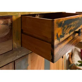 Massivmoebel24 Vitrine Altholz 90 x 35 x 200 cm Mehrfarbig
