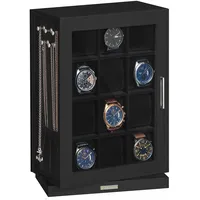 Songmics Uhrenbox mit 12 Fächer, und Glasfenstern, 360° drehbar, schwarz